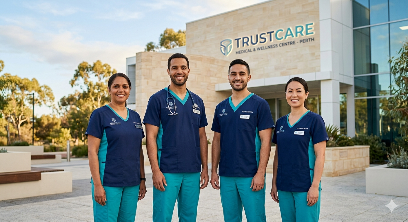 Diverse AHPRA-registered nursing team at TrustCare Support, Perth WA